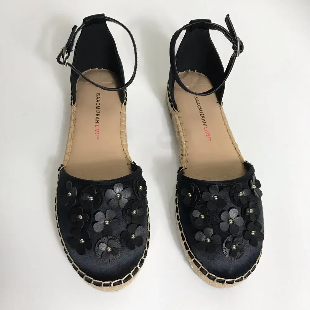 Isaac Mizrahi Floral Applique Satin Espadrilles